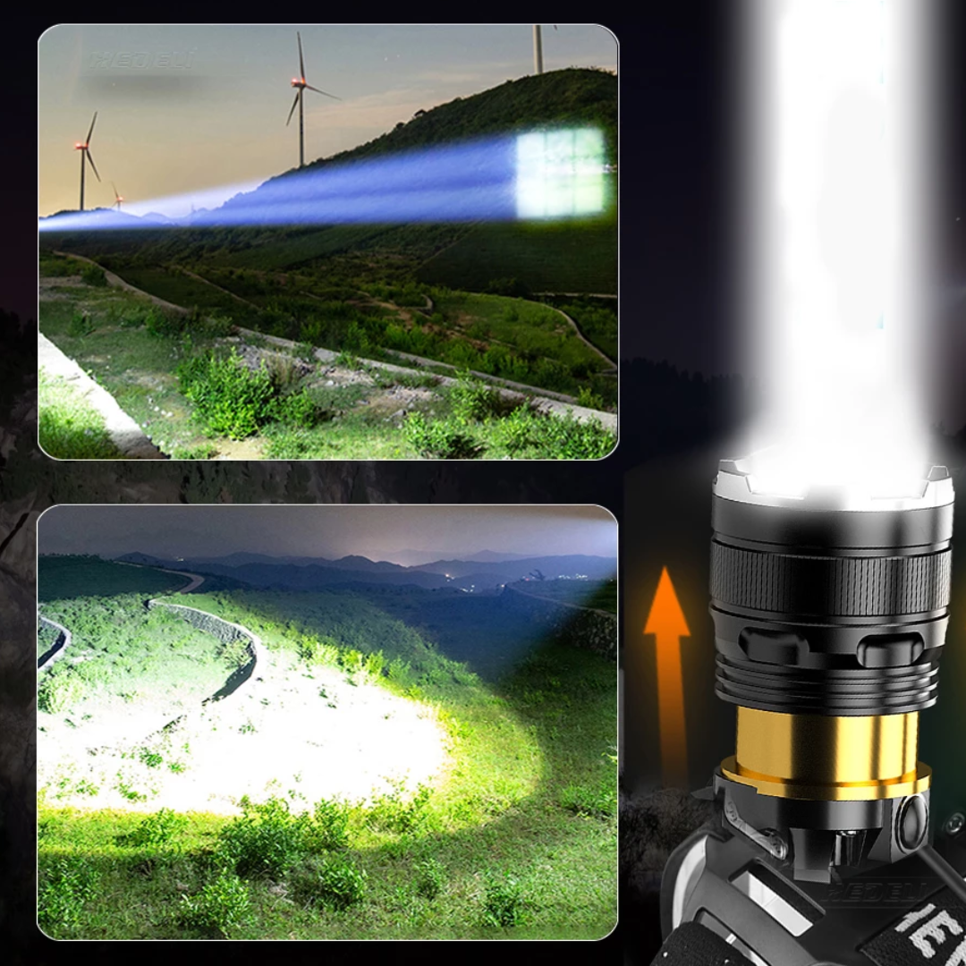 USB Wiederaufladbare Stirnlampe mit Super-Zoom-Leistung